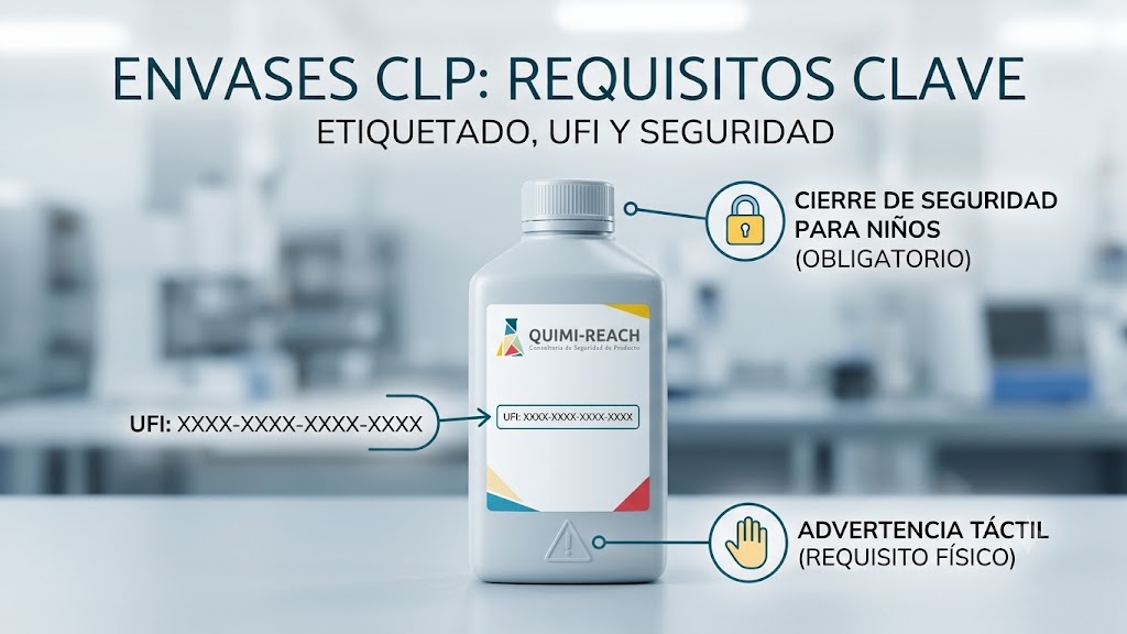 Envases CLP: requisitos de etiqueta, UFI, cierre de seguridad y advertencia táctil